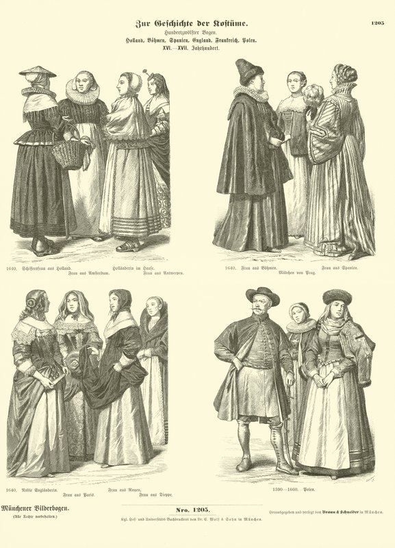 Costumes néerlandais, bohèmes, espagnols, anglais, français et polonais, 16e - 17e siècle - German School