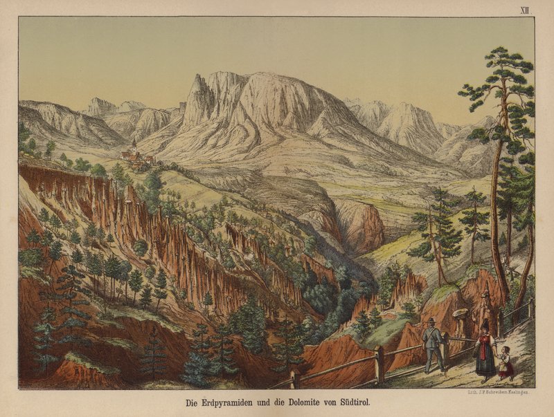 Pyramides de terre et les montagnes Dolomites, Tyrol du Sud - German School
