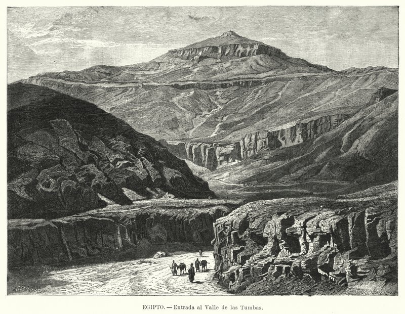 Entrée de la Vallée des Rois, Égypte (lithographie) - German School