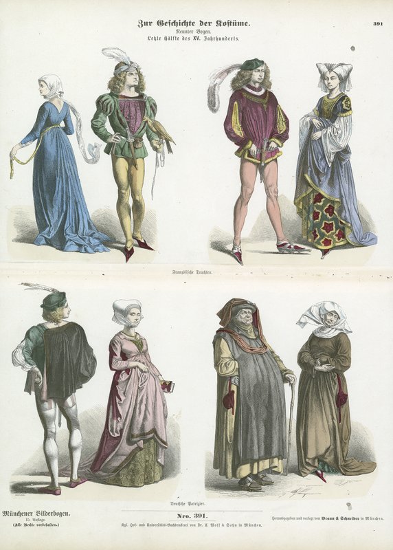 Costumes français et allemands, seconde moitié du 15ème siècle - German School