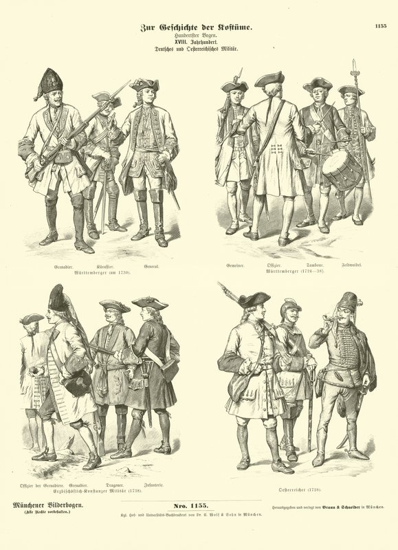 Uniformes militaires allemands et autrichiens, XVIIIe siècle - German School