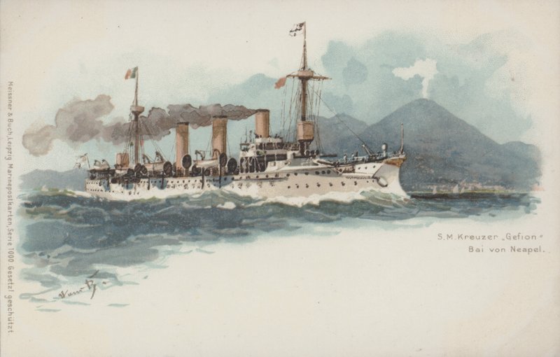 Croiseur allemand Gefion dans la baie de Naples, Italie - German School