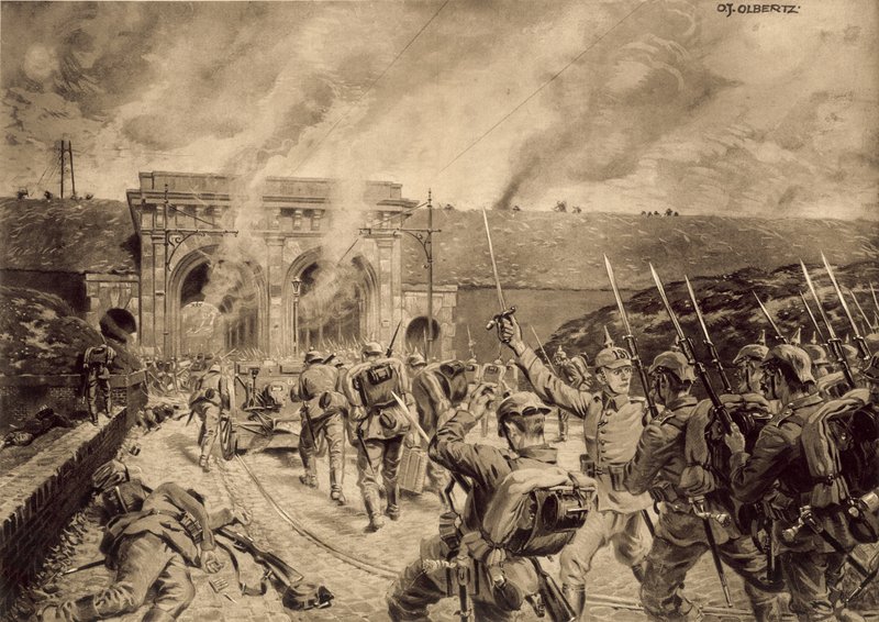 Troupes allemandes attaquant la Porte du Douai à Lille le 12 octobre 1914 - German School