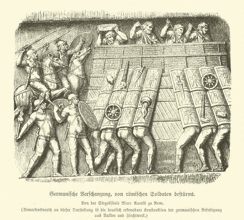 Fortification germanique attaquée par des soldats romains - German School