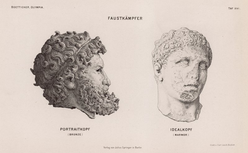 Têtes de statues de boxeurs excavées à Olympie, Grèce - German School