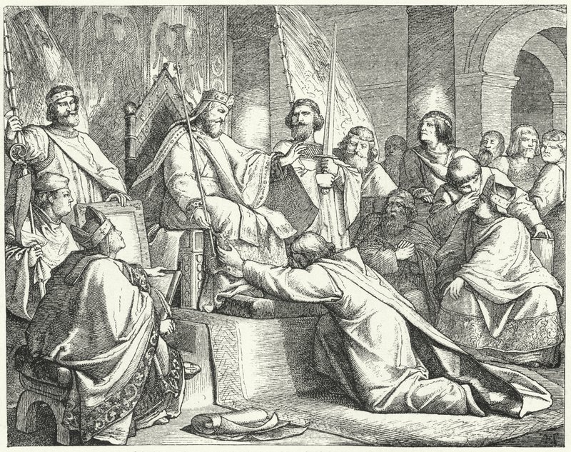 Henri le Lion, duc de Saxe, se soumettant à Frédéric Barberousse à Erfurt - German School