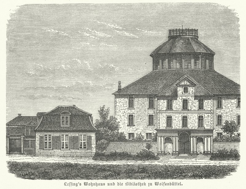 Maison du philosophe et dramaturge allemand Gotthold Ephraim Lessing et la bibliothèque de Wolfenbüttel (gravure) - German School