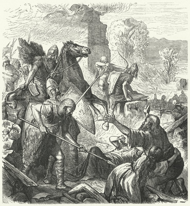 Envahisseurs hongrois en Italie, début du 10ème siècle (gravure) - German School