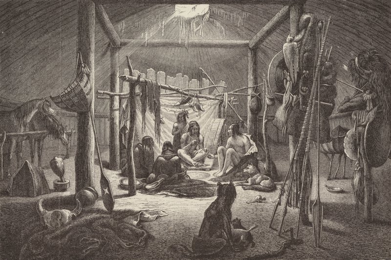 Hutte de chef indien nord-américain (gravure) - German School