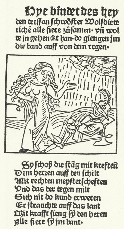 Illustration du conte du héros romantique Wolfdietrich, publiée par Hans Schoensperger à Augsbourg en 1491 (gravure) - German School