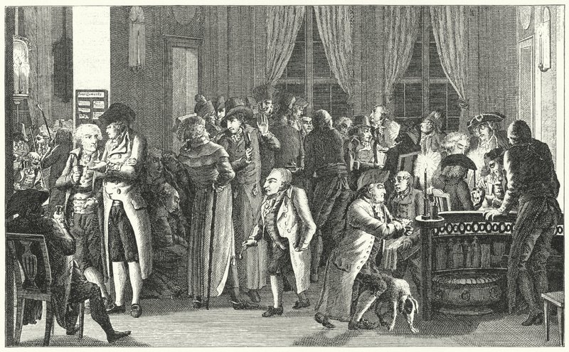 Intérieur du café Richter à Leipzig, vers 1800 (gravure) - German School