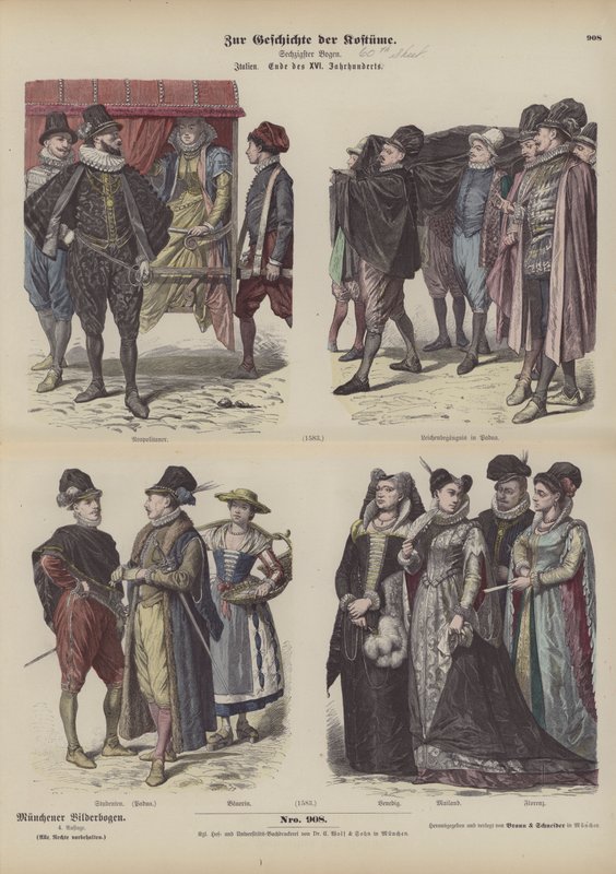 Costumes italiens, fin du XVIe siècle (gravure en couleur) - German School