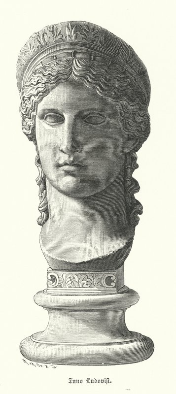 Juno Ludovisi, tête colossale en marbre romaine antique représentant Antonina Minor, fille de Marc Antoine et Octavie Minor, en tant que déesse Juno - German School