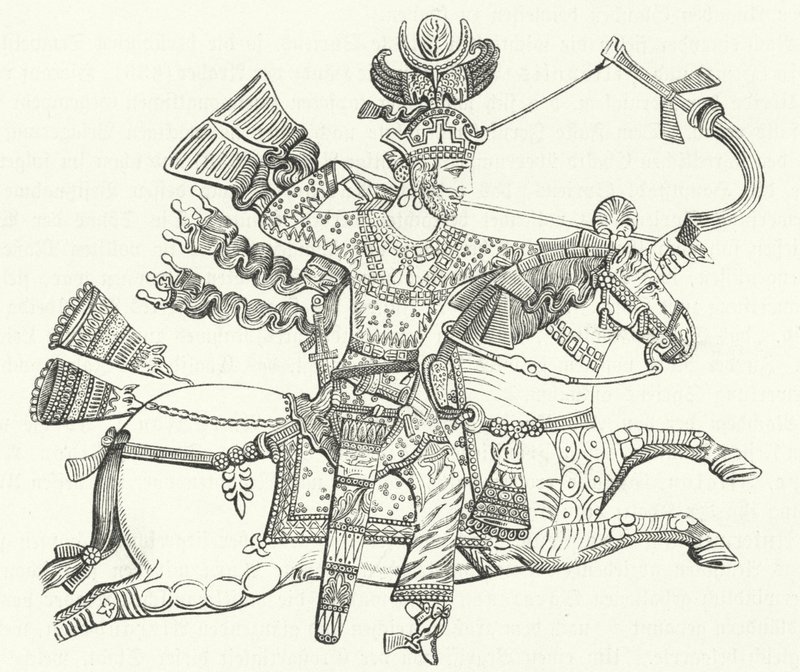 Le roi Peroz I de Perse à cheval (gravure) - German School
