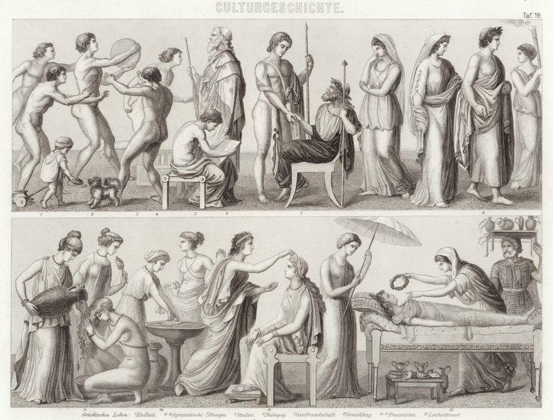 La vie dans la Grèce antique. Illustration pour Bilder-Atlas (gravure) - German School