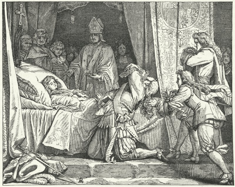 Maximilien II Emmanuel, électeur de Bavière, au chevet de son fils Joseph Ferdinand - German School