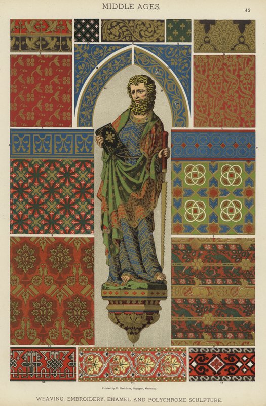 Moyen Âge, tissage, broderie, émail et sculpture polychrome - German School