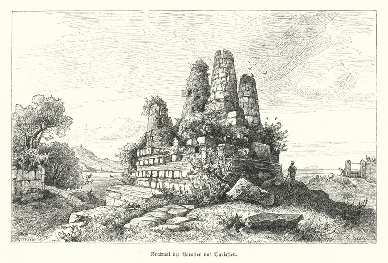 Monument aux Horaces et aux Curiaces, guerriers de la légende romaine antique - German School