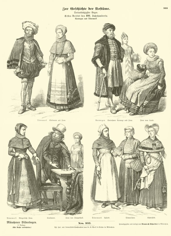 Costumes norvégiens et danois, début XVIIe siècle - German School
