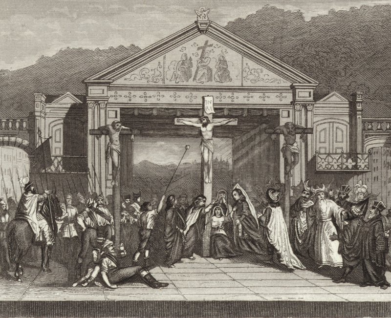 Jeu de la Passion à Oberammergau, Bavière, Allemagne. Illustration pour Bilder-Atlas - German School
