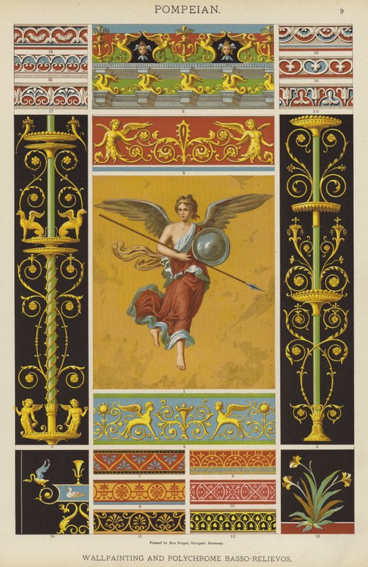 Pompéien, peinture murale et bas-reliefs polychromes - German School