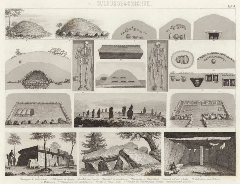 Chambres funéraires préhistoriques. Illustration pour Bilder-Atlas - German School