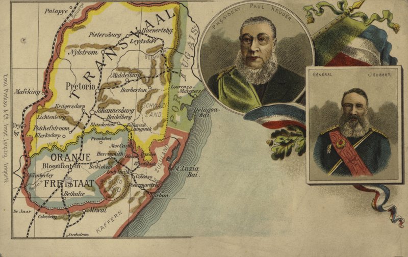 Président Paul Kruger, Général Piet Joubert et une carte du Transvaal et de l