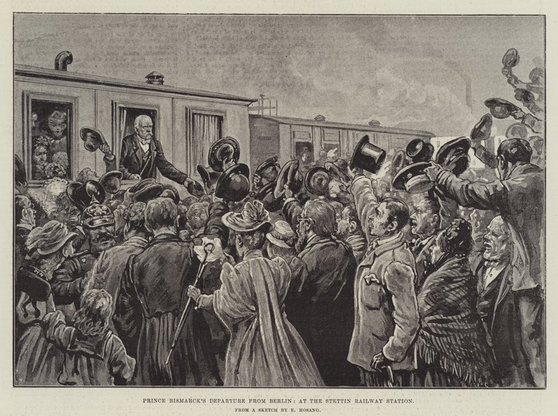 Départ du prince Bismarck de Berlin, à la gare de Stettin (gravure) - German School