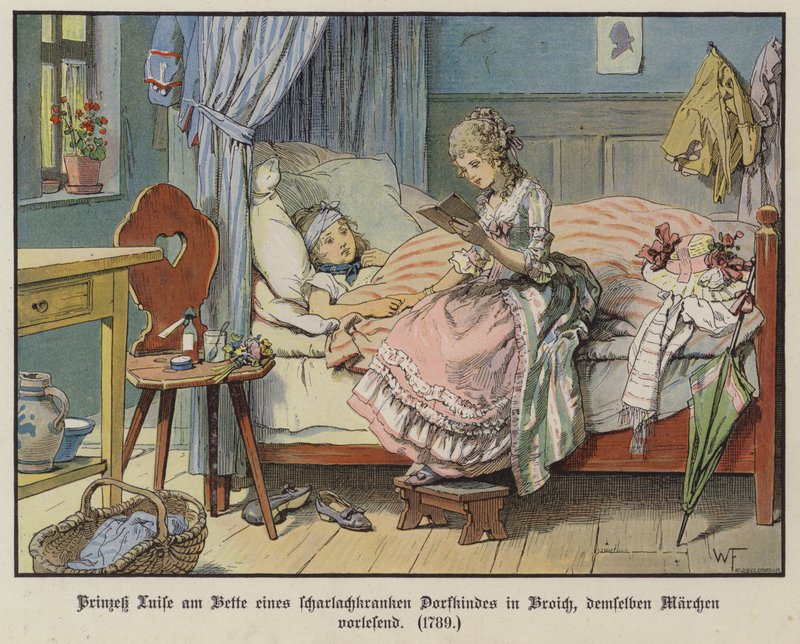 Princesse Louise de Mecklembourg-Strelitz lisant au chevet d