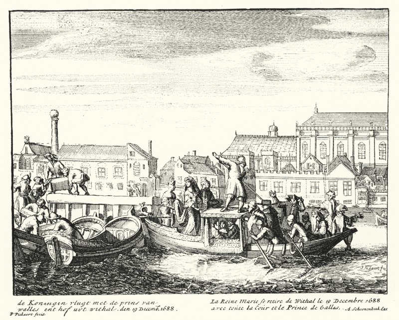 La reine Marie, épouse du roi Jacques II, fuyant l