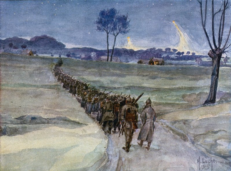 Renforts arrivant pour les tranchées, Ypres - German School