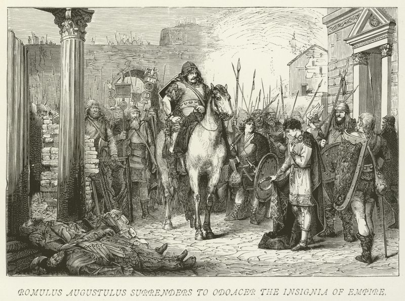 Romulus Augustule remet les insignes de l