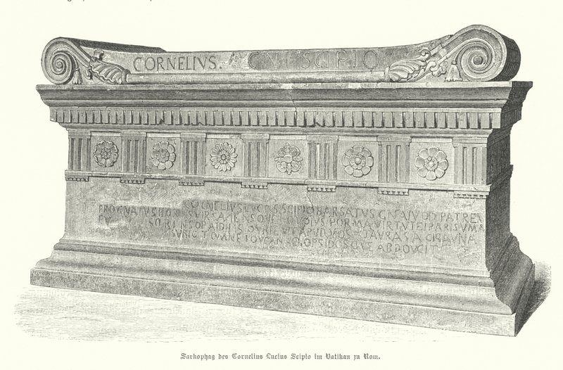 Sarcophage du soldat et consul romain Lucius Cornelius Scipio Barbatus au Vatican, Rome - German School