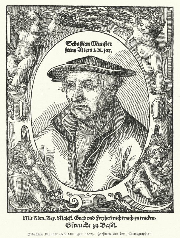 Sebastian Muenster, cartographe allemand, cosmographe et auteur de Cosmographia, la première œuvre décrivant le monde en allemand (gravure) - German School