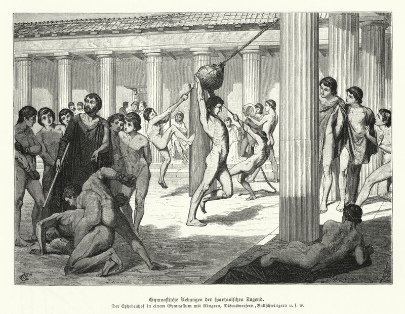 Jeunes spartiates faisant des exercices de gymnastique, Grèce antique - German School