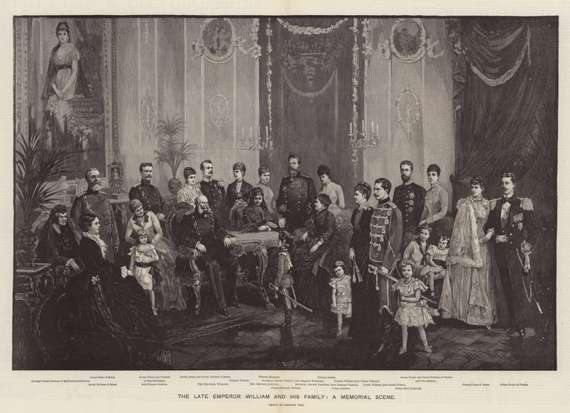 Le défunt empereur Guillaume et sa famille, une scène commémorative (gravure) - German School