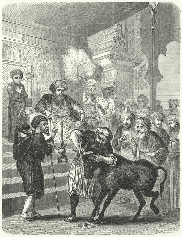 Le paysan et son âne devant le calife Harun al-Rashid - German School