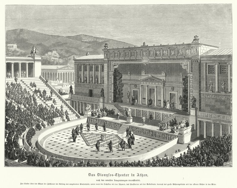 Théâtre de Dionysos Eleuthereus, Athènes, Grèce antique (gravure) - German School