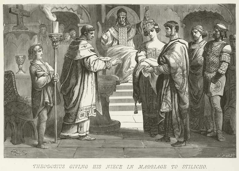 Théodose donnant sa nièce en mariage à Stilicon - German School