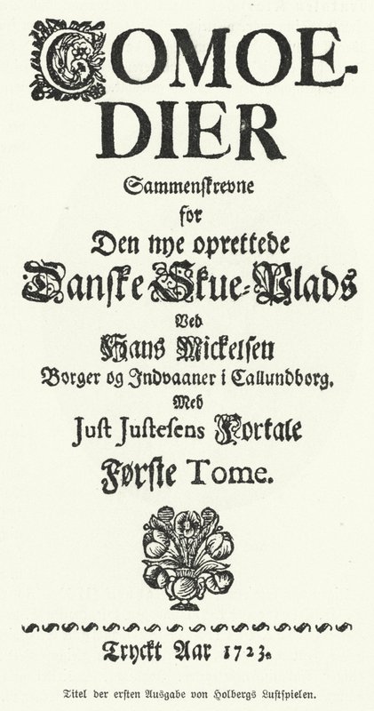 Page de titre des Comédies de Ludvig Holberg, dramaturge, philosophe et historien dano-norvégien - German School