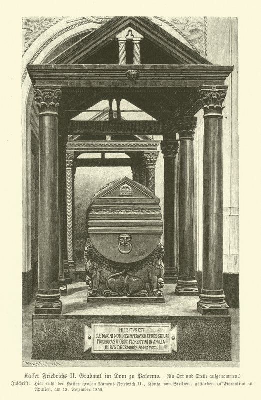 Tombeau de Frédéric II, empereur romain germanique, dans la cathédrale de Palerme, Sicile - German School