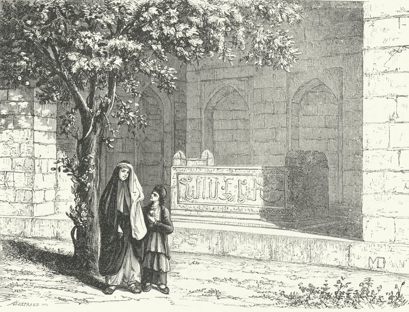 Tombe du poète persan Saadi dans la ville iranienne de Shiraz (gravure) - German School