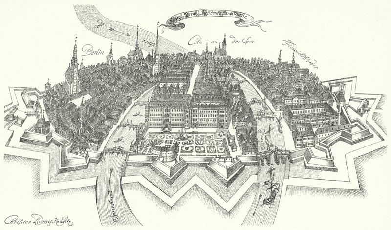 Vue de Berlin au 17ème siècle (gravure) - German School