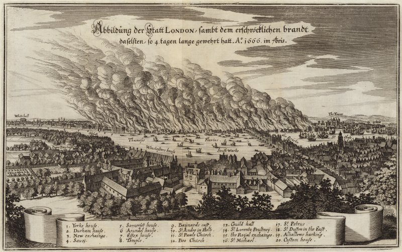 Vue de la ville de Londres et du terrible incendie qui a brûlé pendant quatre jours - German School