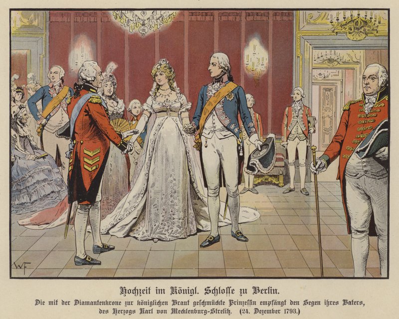 Mariage du prince héritier Frédéric-Guillaume de Prusse et de la princesse Louise de Mecklembourg-Strelitz au palais royal, Berlin, 24 décembre 1793 - German School