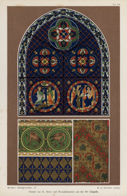 Fenêtre de la Basilique de Saint-Denis et décoration murale de la Sainte-Chapelle, Paris, France - German School