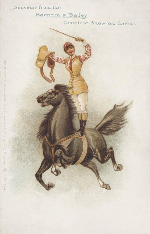 Femme cavalière du cirque Barnum et Bailey (chromolitho) - German School