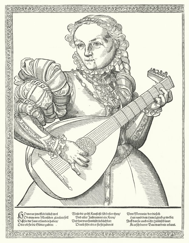 Femme jouant du luth (gravure) - German School