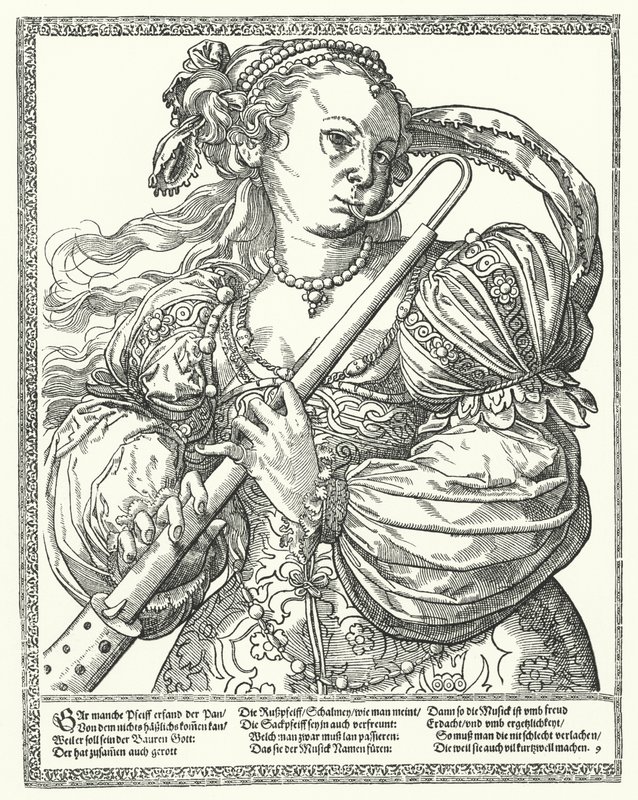 Femme jouant de la flûte à bec - German School