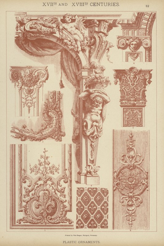 XVIIe et XVIIIe siècles, Ornements en plastique (lithographie en couleur) - German School
